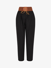Pantalon fluide taille haute style corset - Noir - 5