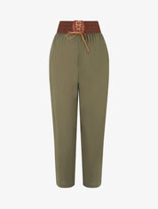 Pantalon fluide taille haute style corset - Kaki - 5