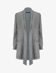 Gilet long uni à bords côtelés - Gris - 4