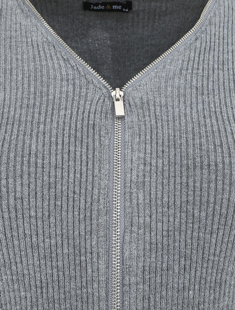 Gilet côtélé zippé - Gris - 3