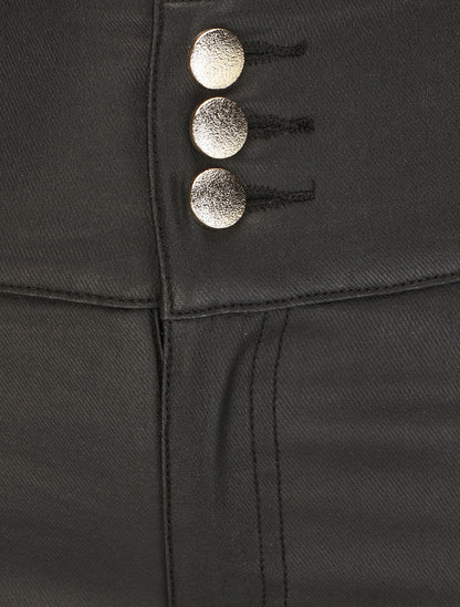 Pantalon slim taille haute effet ciré - Noir - 3