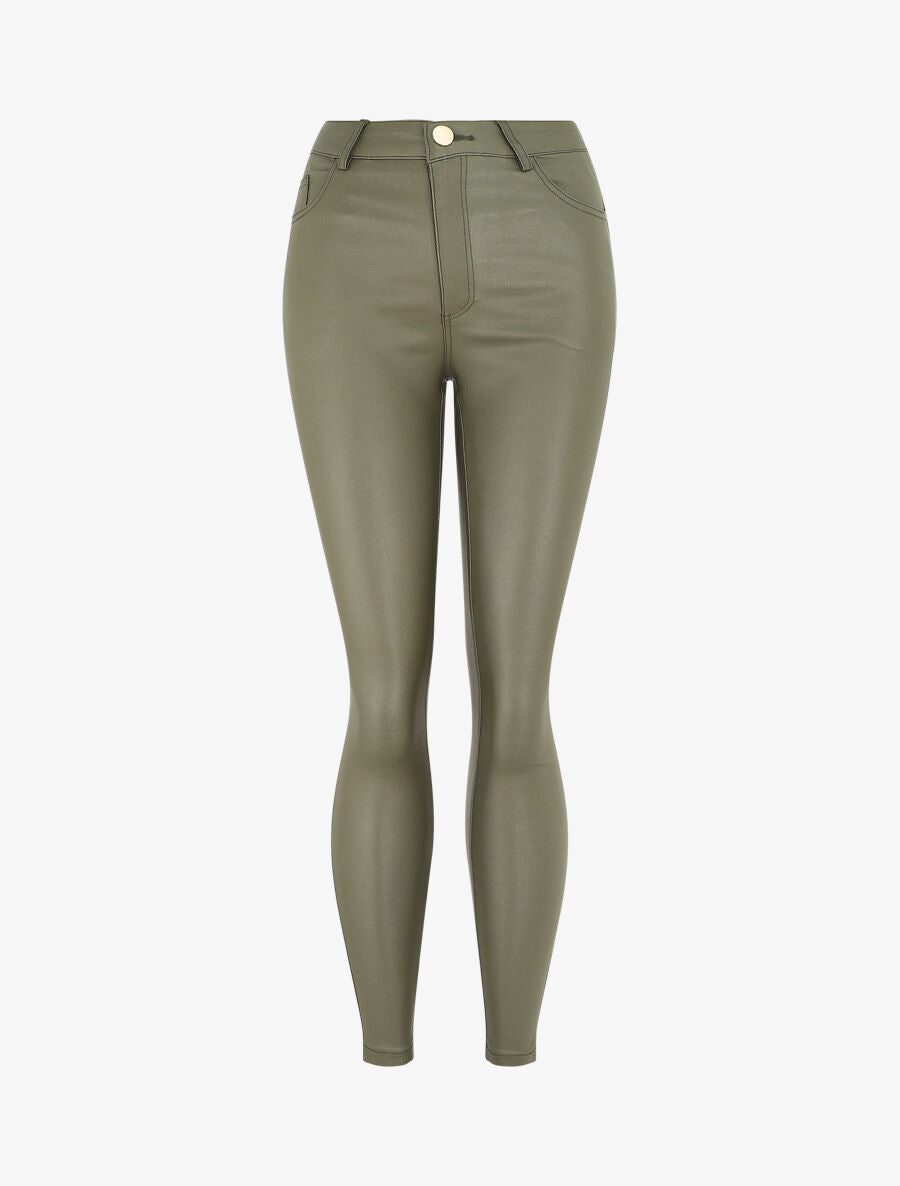Pantalon slim effet ciré - Kaki - 1