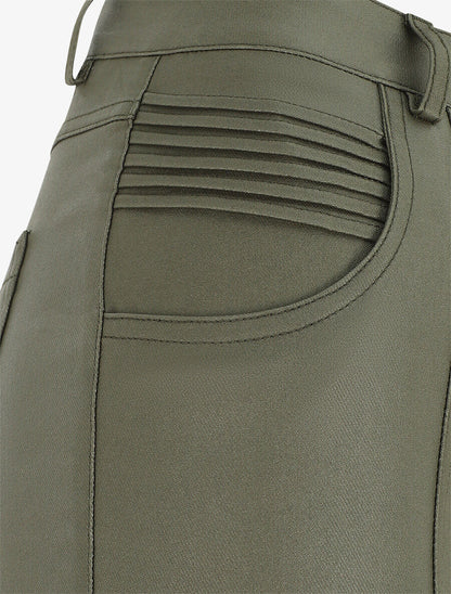 Pantalon taille haute en simili - Kaki - 3