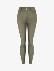 Pantalon taille haute en simili - Kaki - 4