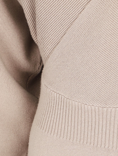 Robe ajustée unie col cache-coeur - Taupe - 3