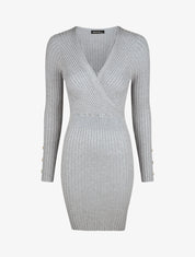 Robe unie moulante col cache-coeur - Gris - 1