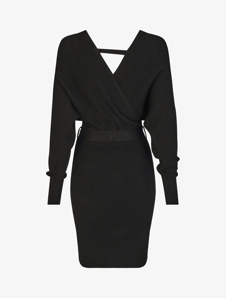 Robe mi-longue en maille à manches longues - Noir - 2