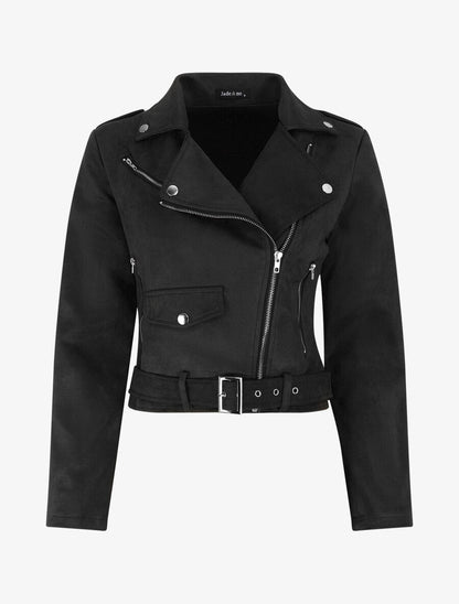 Veste style perfecto en suédine - Noir - 4