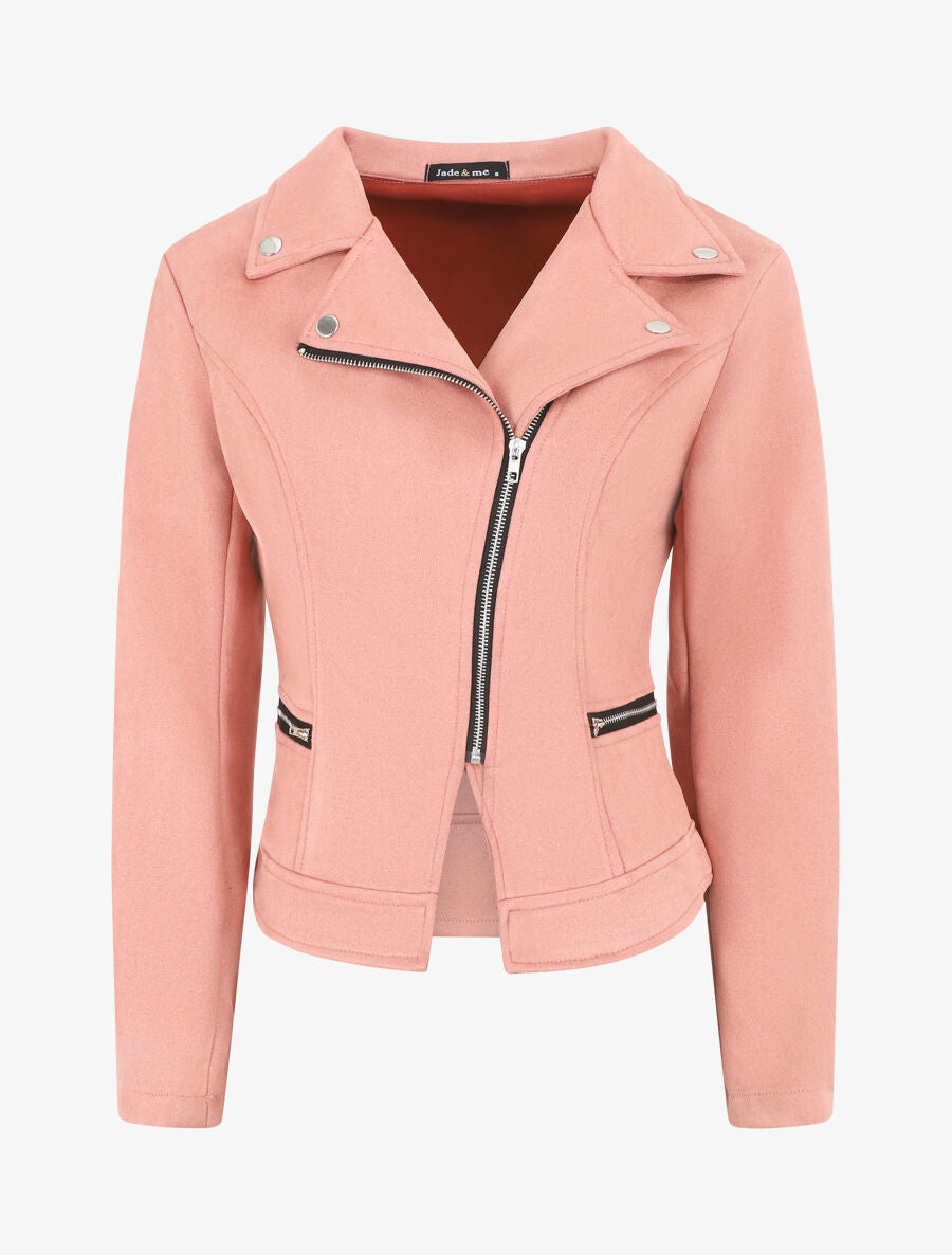 Veste style perfecto en suédine - Rose - 4