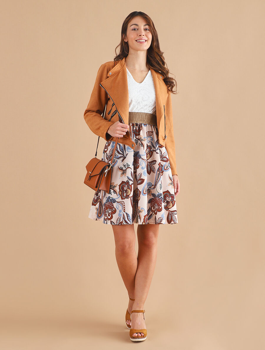 Veste en suédine à mutiples zip - Camel - 4