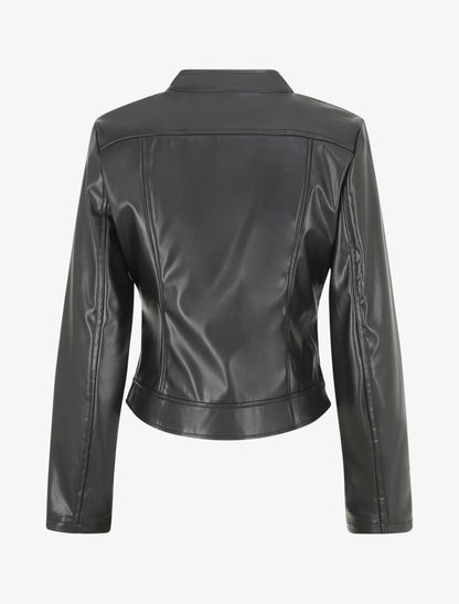 Veste style perfecto coupe droite en simili - Noir - 2