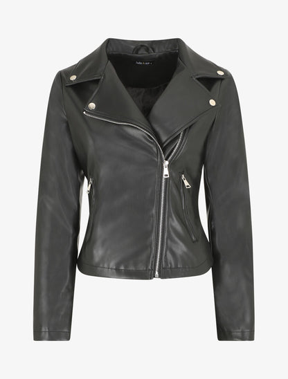Veste droite style perfecto en simili - Noir - 7