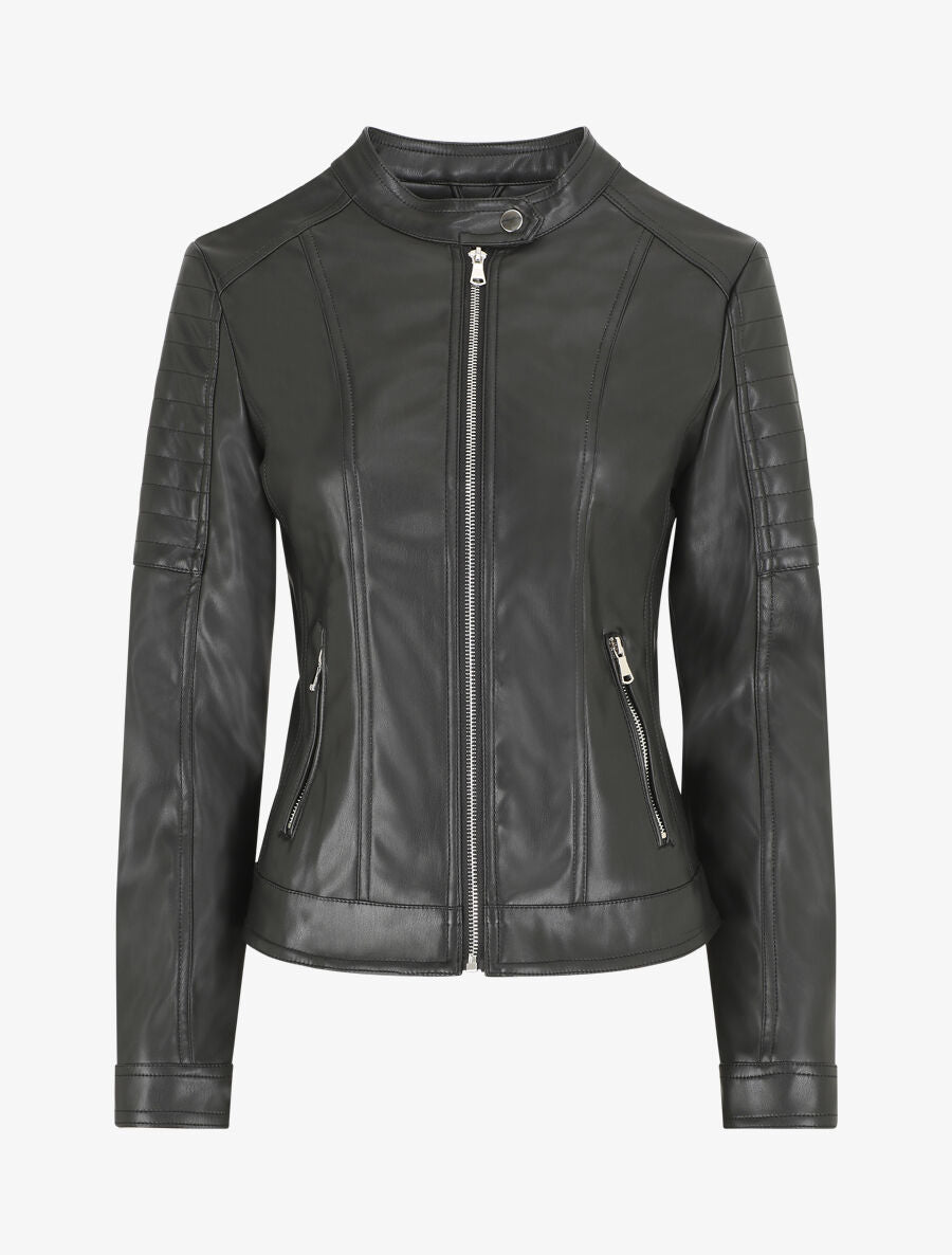 Veste en simili poches zippées - Noir - 7