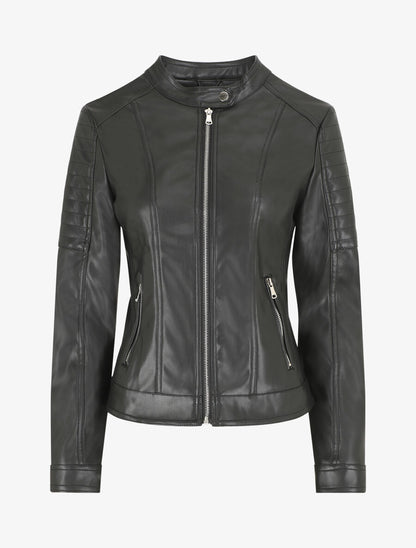 Veste en simili poches zippées - Noir - 7