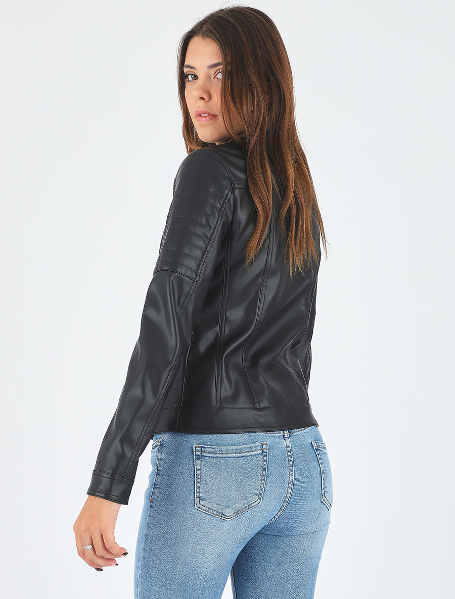 Veste en simili poches zippées - Noir - 6