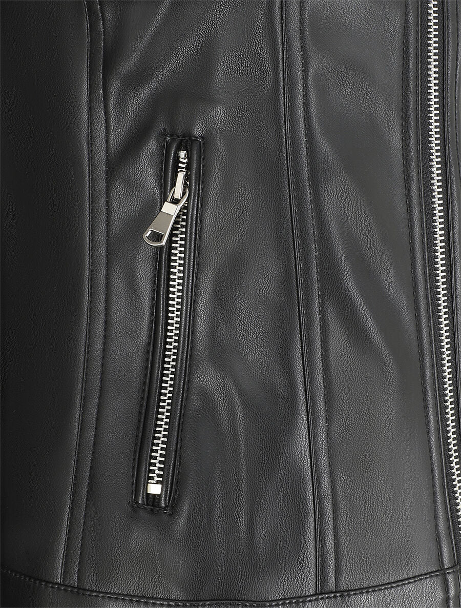Veste en simili poches zippées - Noir - 3