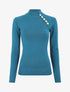 Pull fin uni et boutons décoratifs - Bleu canard - 1
