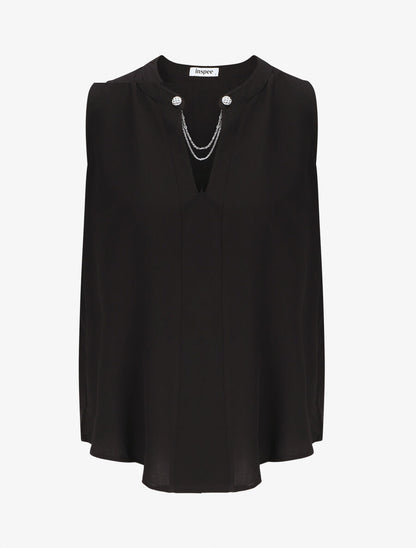 Top uni sans manches à détail stylisé - Noir - 1
