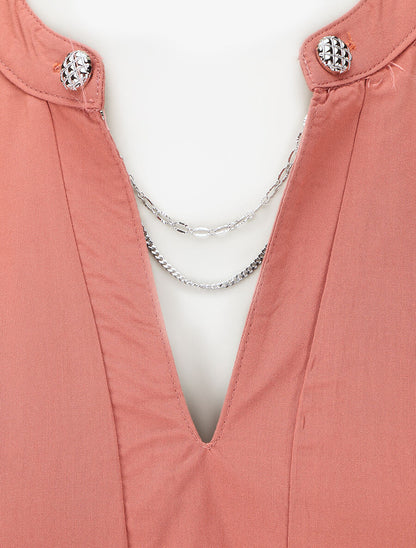 Top uni sans manches à détail stylisé - Corail - 3