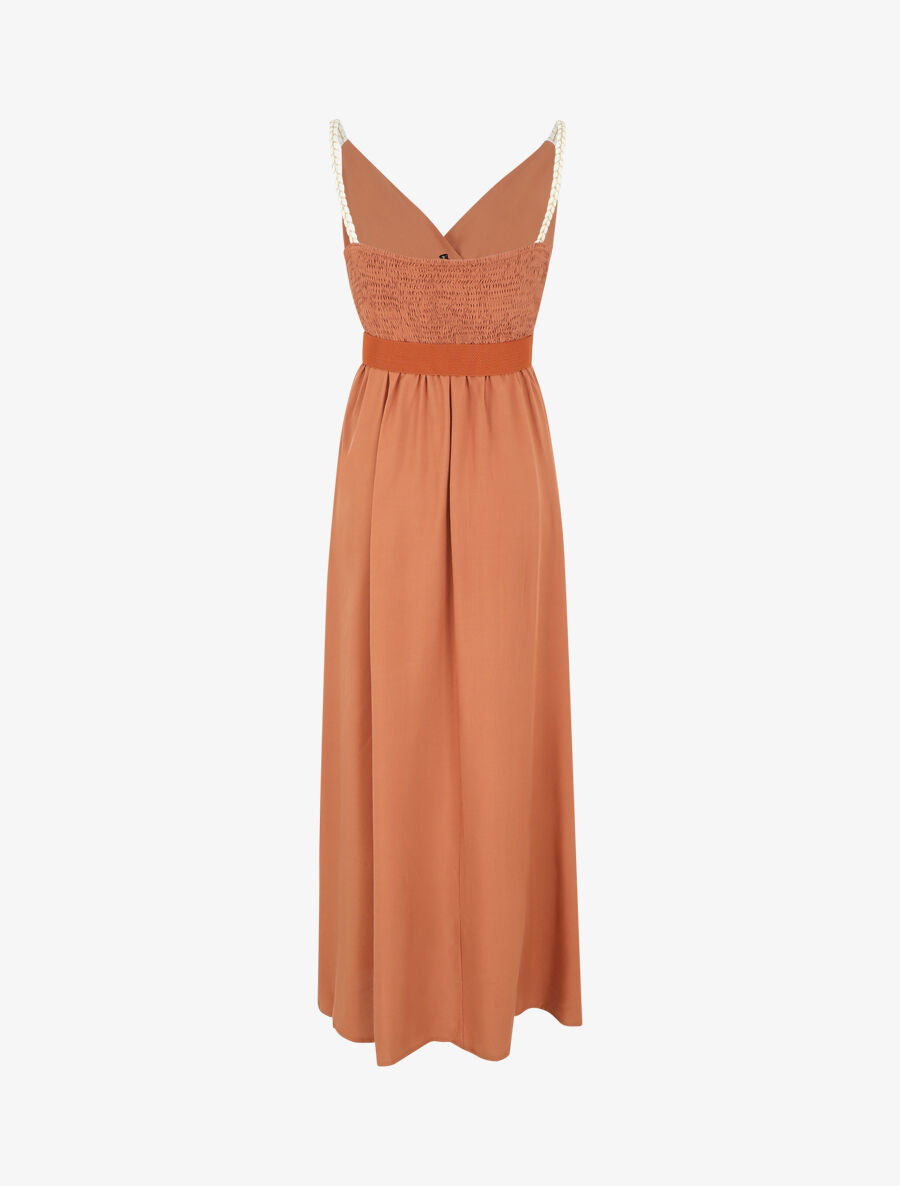 Robe longue unie à bretelles fantaisies - Rouille - 3