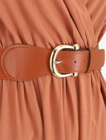 Robe longue unie à bretelles fantaisies - Rouille - 4