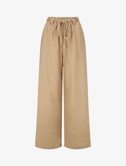Pantalon élastiqué effet lin - Beige - 1