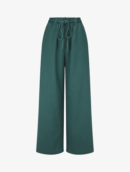 Pantalon élastiqué effet lin - Bleu canard - 1