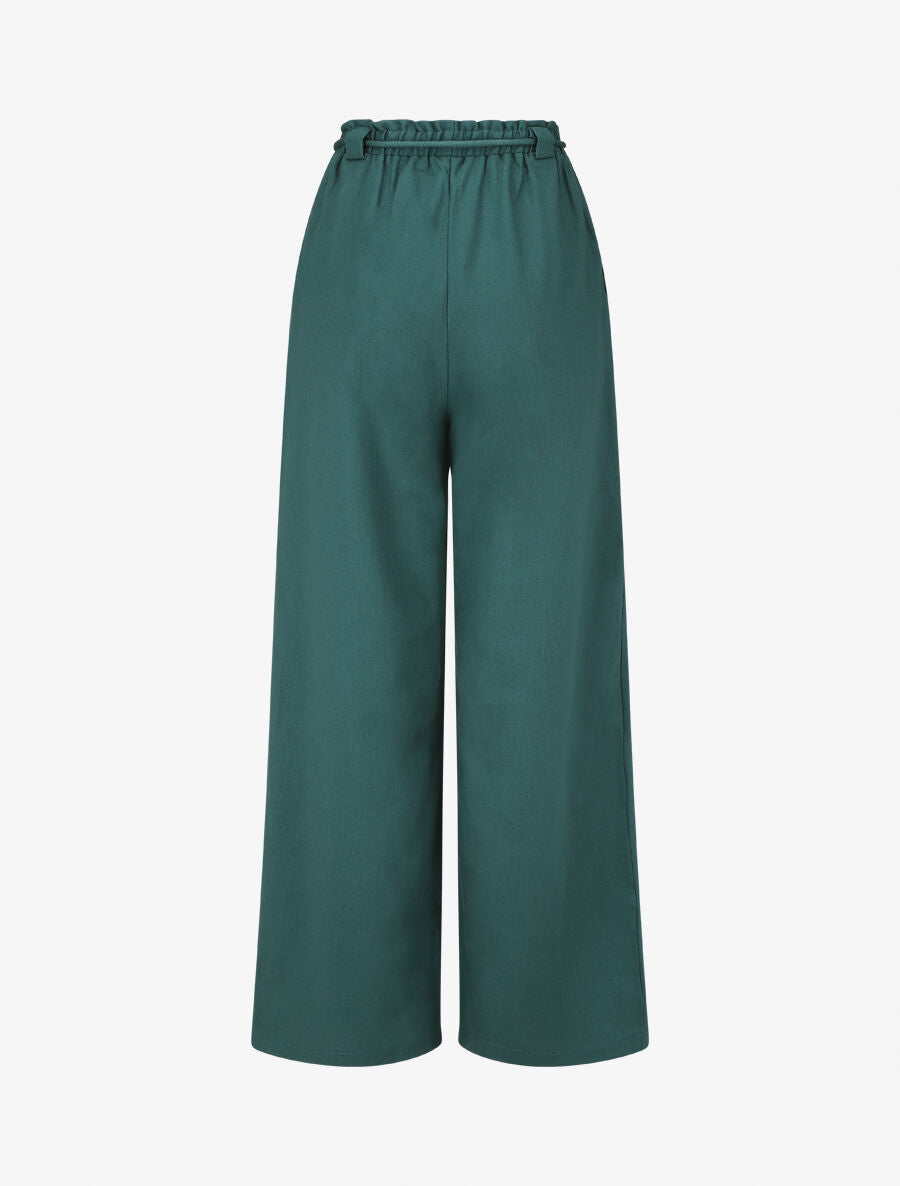 Pantalon élastiqué effet lin - Bleu canard - 2