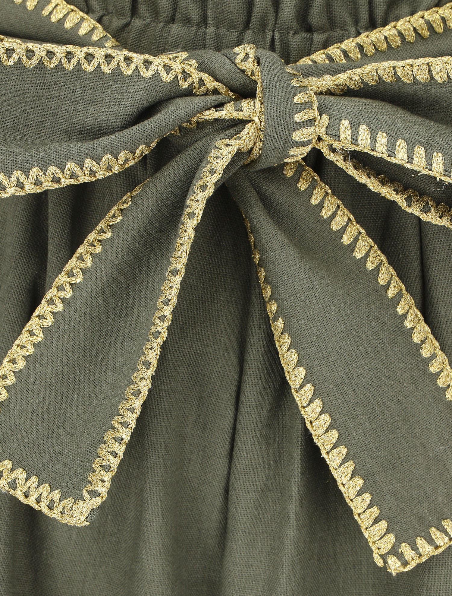 Pantalon élastiqué effet lin à ceinture stylisé - Kaki - 3