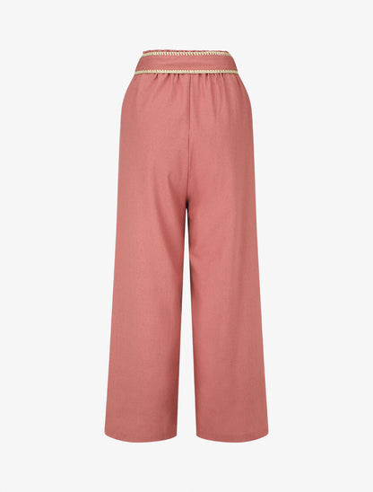 Pantalon élastiqué effet lin à ceinture stylisé - Vieux rose - 2