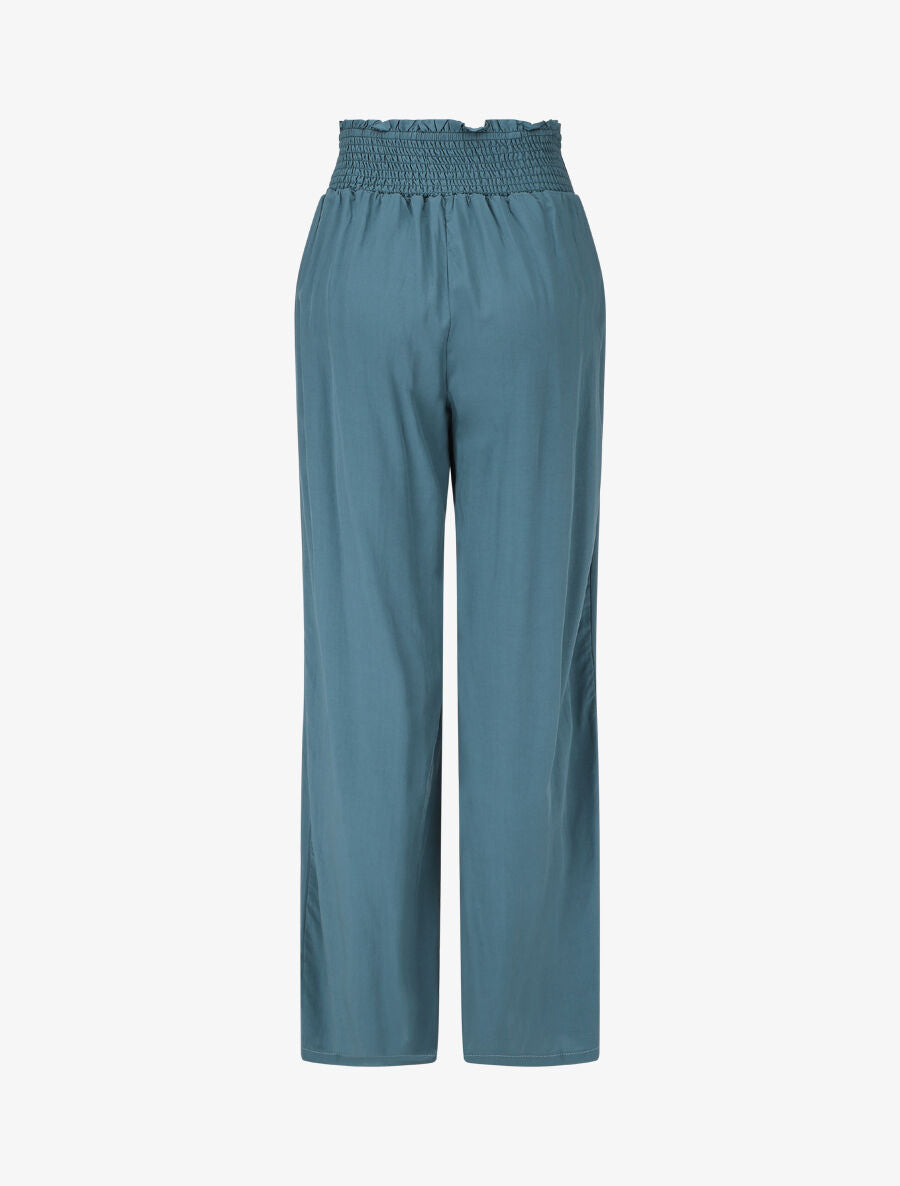 Pantalon fluide uni à taille élastiquée - Bleu canard - 2