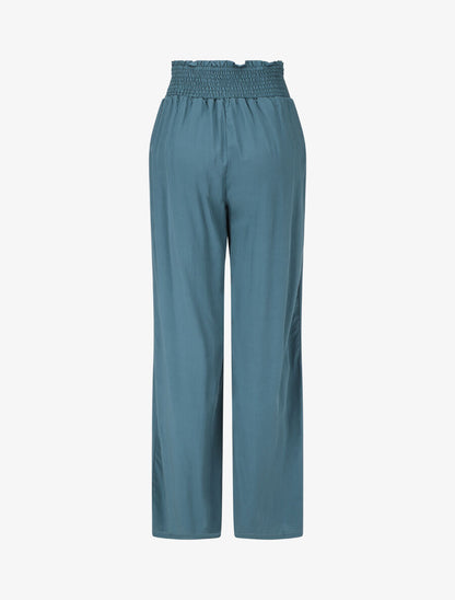 Pantalon fluide uni à taille élastiquée - Bleu canard - 2