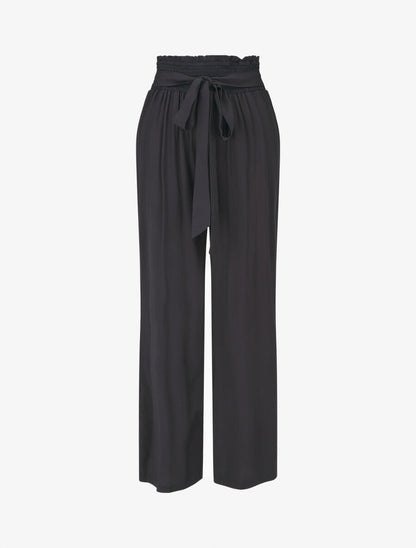 Pantalon fluide uni à taille élastiquée - Bleu nuit - 4