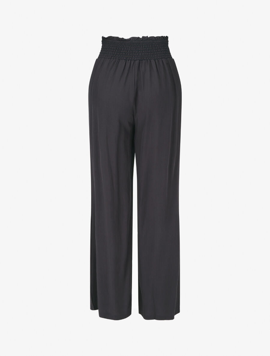 Pantalon fluide uni à taille élastiquée - Bleu nuit - 2