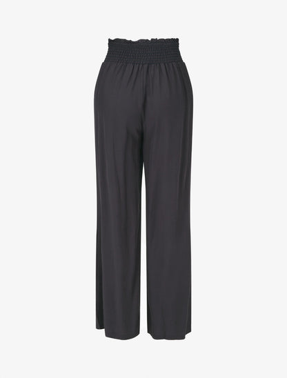 Pantalon fluide uni à taille élastiquée - Bleu nuit - 2