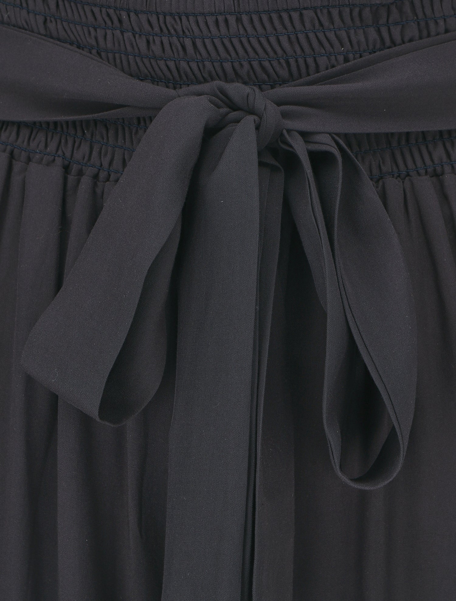 Pantalon fluide uni à taille élastiquée - Bleu nuit - 3