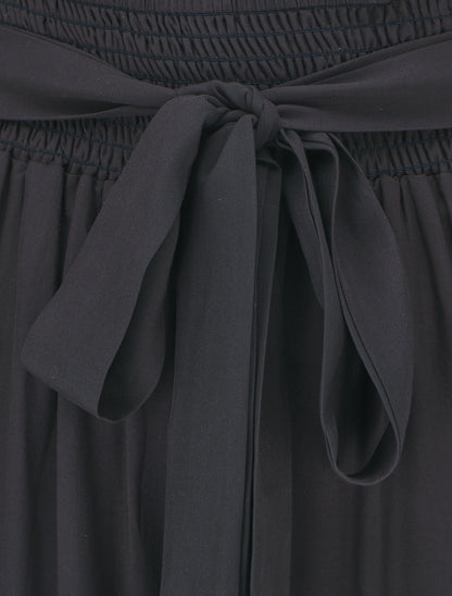 Pantalon fluide uni à taille élastiquée - Bleu nuit - 3