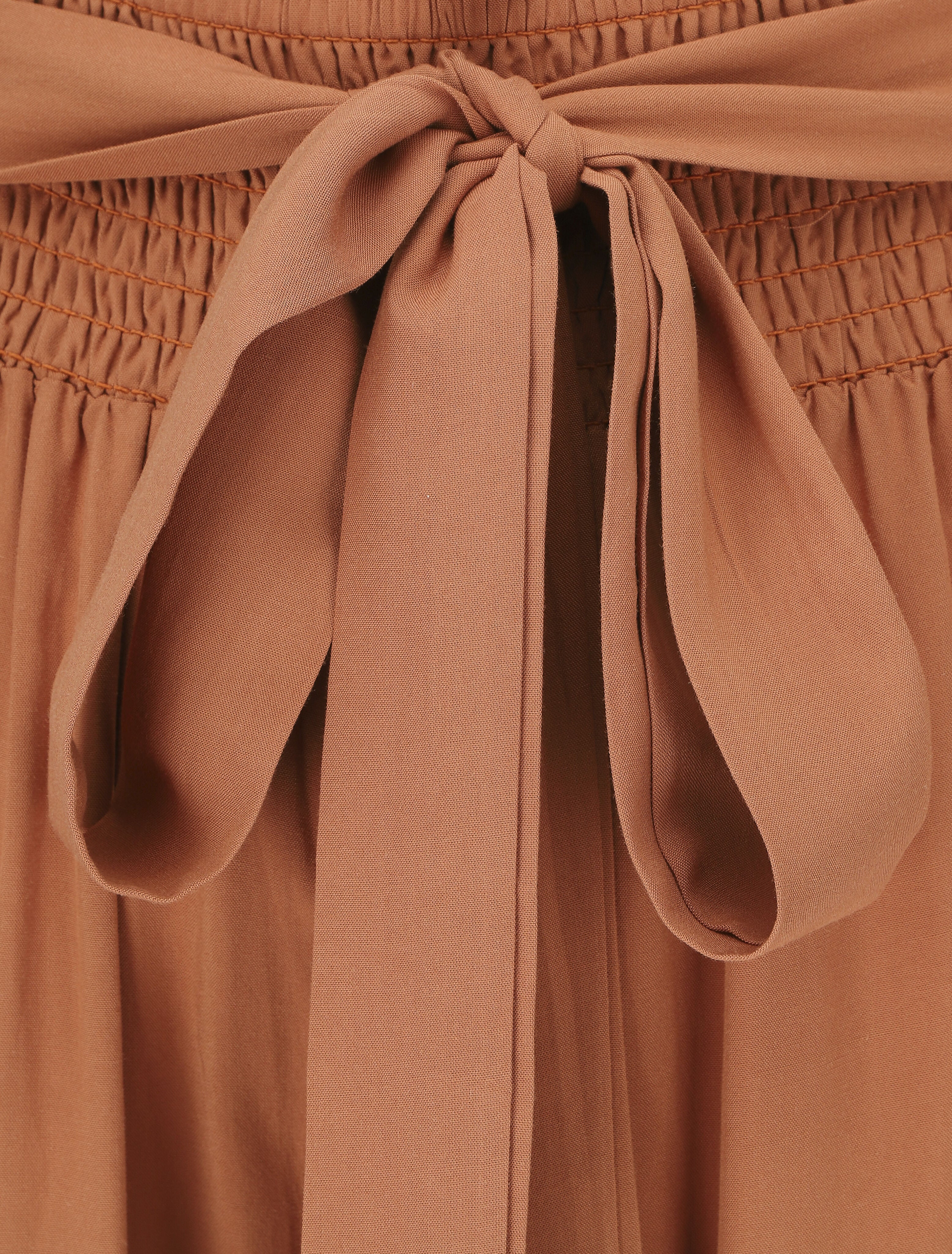 Pantalon fluide uni à taille élastiquée - Camel - 3