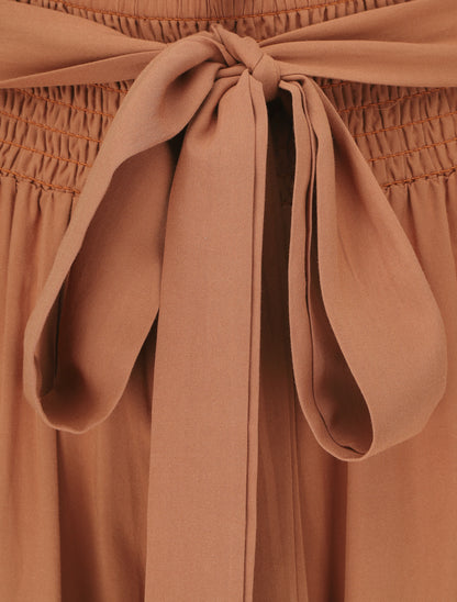 Pantalon fluide uni à taille élastiquée - Camel - 3
