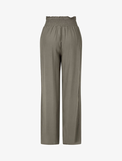 Pantalon fluide uni à taille élastiquée - Kaki - 2