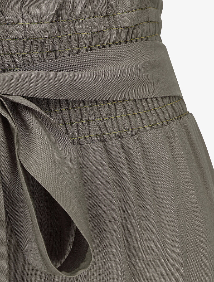Pantalon fluide uni à taille élastiquée - Kaki - 3
