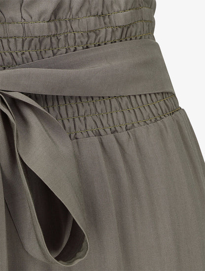 Pantalon fluide uni à taille élastiquée - Kaki - 3
