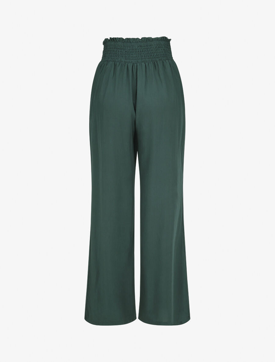 Pantalon fluide uni à taille élastiquée - Vert sapin - 2