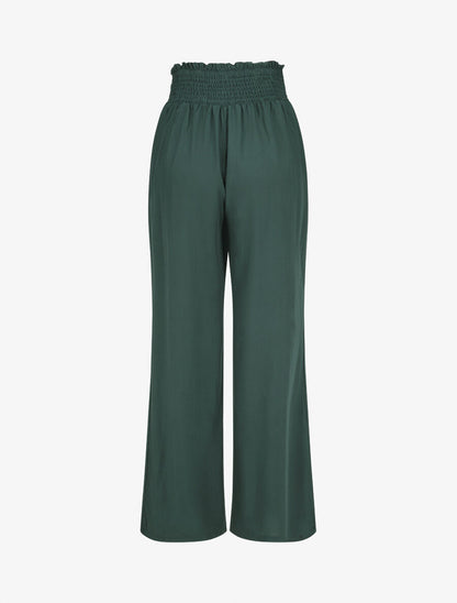 Pantalon fluide uni à taille élastiquée - Vert sapin - 2