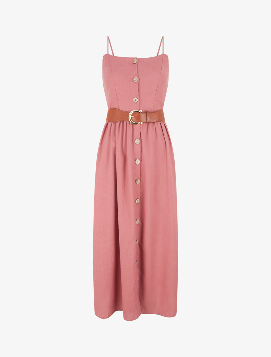 Robe unie effet lin - Vieux rose - 1