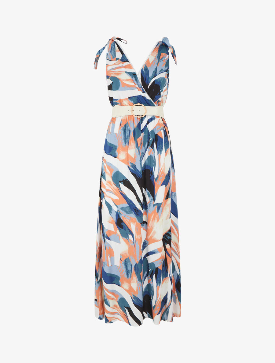 Robe imprimé abstrait à nœuds aux épaules - Corail - 5