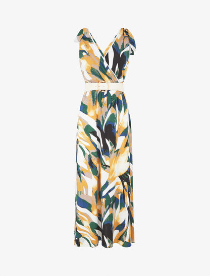 Robe imprimé abstrait à nœuds aux épaules - Jaune - 5
