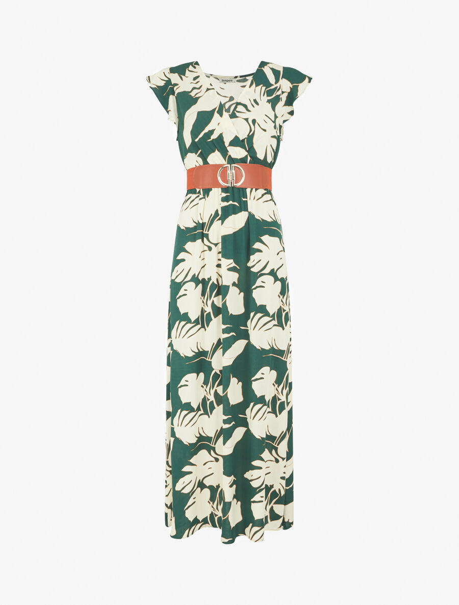 Robe fleurie à manches courtes volantées - Vert - 8