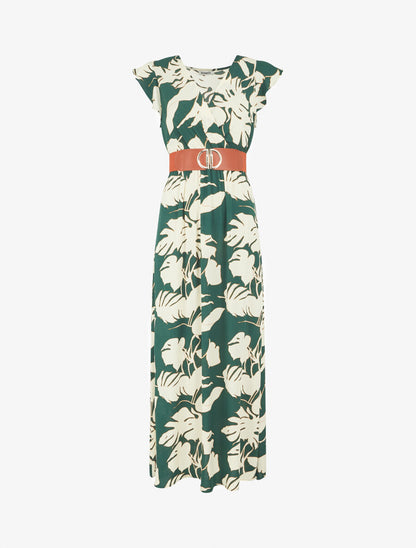 Robe fleurie à manches courtes volantées - Vert - 8