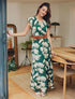 Robe fleurie à manches courtes volantées - Vert - 1